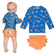 Roupa de Praia Infantil Menino Blusa Manga Longa Sunga com Proteção UV50