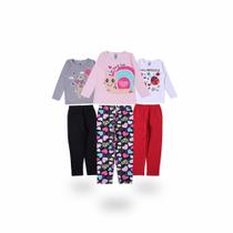Roupa De Princesa Meia Estação Infantil Kit 3 Conjuntos Com Blusas e Calças Moleton