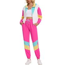 Roupa de treino feminina ZDT dos anos 80 e 90 Color Block Windbreaker XXL Roupa de treino feminina ZDT dos anos 80 e 90 Color Block Windbreaker XXL