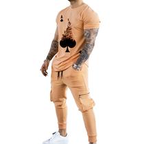 Roupa de treino masculina casual TZIISOA de 2 peças de manga curta