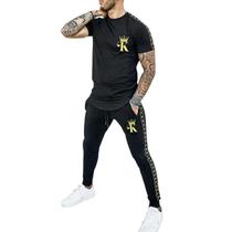 Roupa de treino masculina SIROU de 2 peças, casual, manga curta