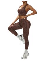 Roupa de treino WDIRARA Leopard, camiseta regata e leggings para mulheres Roupa de treino WDIRARA Leopard, camiseta regata e leggings para mulheres