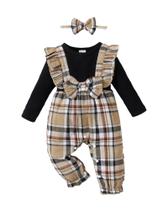 Roupa de uma peça para menina Saeaby, macacão xadrez de manga comprida Roupa de uma peça para menina Saeaby, macacão xadrez de manga comprida
