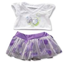 Roupa de ursinho de pelúcia, vestido roxo de corações de paixão