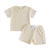 roupa de verão allshope Toddler Baby Girl Summer Outfit Checkerboard Patchwork, shorts elásticos na cintura, conjunto de roupas para bebês recém-nasci roupa de verão allshope Toddler Baby Girl Summer Outfit Checkerboard Patchwork, shorts elásticos na cintura, conjunto de roupas para bebês recém-nasci