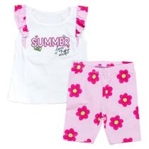 Roupa de Verão Bebê Menina - Conjunto Floral Creme