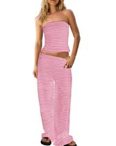 Roupa de verão de duas peças Fnortc feminina listrada rosa XS