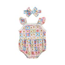 Roupa De Verão Para Meninas Recém-nascidas, Estampa Floral, Manga Voadora, Patchwork, Macacão Com