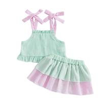 Roupa de verão XRTBMN Toddler Girl Seersucker Stripe 3-4 anos