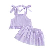 Roupa de verão XRTBMN Toddler Girl Seersucker Stripe 3-4 anos