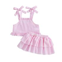 Roupa de verão XRTBMN Toddler Girl Seersucker Stripe 4-5 anos Roupa de verão XRTBMN Toddler Girl Seersucker Stripe 4-5 anos
