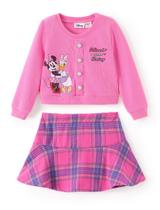 Roupa Disney Toddler Girl, 2 peças, blusa de malha rosa e saia xadrez Roupa Disney Toddler Girl, 2 peças, blusa de malha rosa e saia xadrez