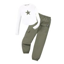 Roupa feminina Azmxynol, suéter tricotado de 2 peças, calças cargo 7-8 Roupa feminina Azmxynol, suéter tricotado de 2 peças, calças cargo 7-8