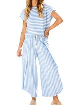 Roupa feminina HangNifang listrada de verão, 2 peças, azul, tamanho L