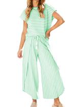 Roupa feminina HangNifang listrada de verão, 2 peças, verde, tamanho L