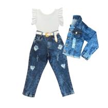 Roupa Feminina Infantil Blusa Calça E Jaqueta Criança Luxo