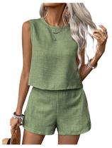 Roupa feminina SweatyRocks, 2 peças, verde militar, de férias Roupa feminina SweatyRocks, 2 peças, verde militar, de férias