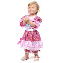Roupa Festa Junina Bebê Menina Fantasia Rosa Floral com Renda Roupa Festa Junina Bebê Menina Fantasia Rosa Floral com Renda