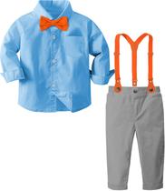 Roupa formal para meninos com design A&J, laranja, gravata borboleta 3-4T