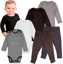 Roupa Frio Bebê Conjunto Kit Body Manga Longa e Calça Neutro Minimalista Minino Menina