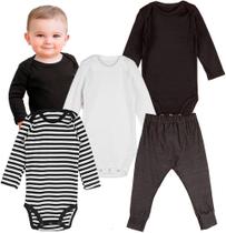 Roupa Frio Bebê Conjunto Kit Body Manga Longa e Calça Neutro Minimalista Minino Menina