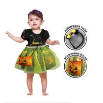 Roupa Halloween Bebe Menina Vestido Bruxa Com Bolsa e Tiara Roupa Halloween Bebe Menina Vestido Bruxa Com Bolsa e Tiara
