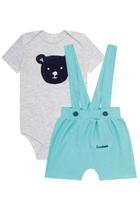 Roupa Infantil Bermuda Com Suspensórios Coton Jeans Body Malha Confort Conjunto Lucboo Confortável