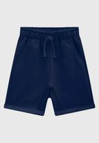 Roupa Infantil Bermuda Moletom Saruel Azul Marinho Milon Bolsos Frontais Cadarço Para Amarração