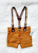 Roupa Infantil Bermuda Short Colorido Jeans com Suspensório Bebê Menino
