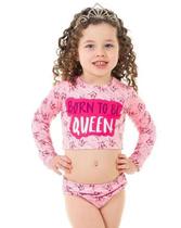 Roupa Infantil Biquíni Blusa Cropeed Rosa Com Coroas Manga Longa Conjunto Tubekids Roupa Infantil Biquíni Blusa Cropeed Rosa Com Coroas Manga Longa Conjunto Tubekids