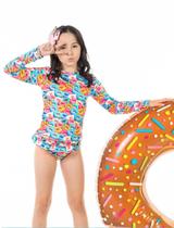Roupa Infantil Blusa e Tanga Tube Kids Conjunto Menina Moda Praia Donuts