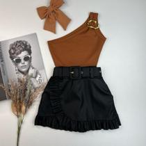 Roupa Infantil Blusa Nula Manga E Short Saia material ecológico