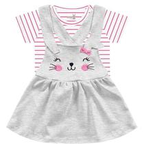 Roupa Infantil Body Listrado e Salopete Coelhinho Conjunto Kiko e Kika Manga Curta Modelo Menina