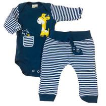 Roupa Infantil Body Manga Longa Calça Bebê Menino Conjunto Estampa Girafa Korte Rekorte Quentinho