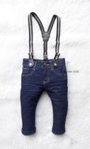 Roupa Infantil Calça Jeans com Suspensório Bebê Menino Fashion