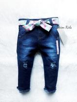 Roupa Infantil Calça Jeans Rasgada Destroyed Cintinho Bebê Menina Fashion