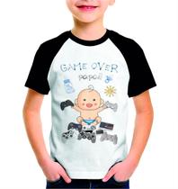 Roupa Infantil Camisa Branca Estampada Game over Papai