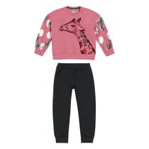 Roupa Infantil Camisa Manga Longa Calça Elástico Confortável Conjunto Feminino Nanai Pink Girafa