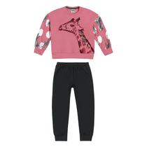 Roupa Infantil Camisa Manga Longa Calça Elástico Confortável Conjunto Feminino Nanai Pink Girafa