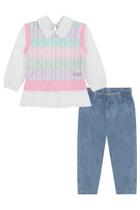 Roupa Infantil Camisa Manga Longa Tricoline Conjunto Bata Molecotton Calça Jeans Quentinho Estiliso