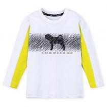 Roupa Infantil Camiseta Charpey Cachorro Estampado e Listra Florescente Manga Estilosa e Confortável