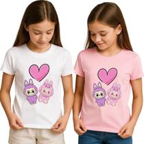Roupa Infantil Camiseta Labubu T-Shirt Para Meninas Estampa Urso Chaveiro Modinha Lançamento