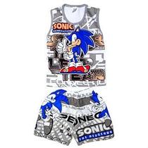 Roupa Infantil Conjunto 2 peças Personagem Sonic 1 Regata + 1 Short com elástico Natal e Ano Novo Menino