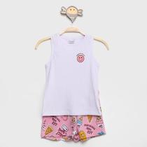 Roupa Infantil Conjunto Blusa Regata Feminina Ribana Confortável Com Bermudinha Emoji Roupa Infantil Conjunto Blusa Regata Feminina Ribana Confortável Com Bermudinha Emoji
