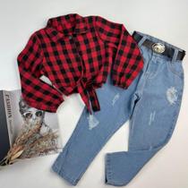 Roupa Infantil Conjunto Country Camisa Xadrez Calça Jeans E Cinto Tendência