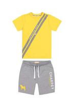 Roupa Infantil Conjunto Menino Charpey Camiseta Malha Amarela Bermuda Moletom Cinza Manga Curta