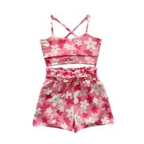 Roupa Infantil de Menina Cropped e Short Blusinha de Alcinha Conjunto Florido Moda Infantil