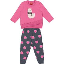 Roupa Infantil Feminina Casaco Manga Longa Calça Moletom Estampado Kyly Quentinha Conjunto Conforto