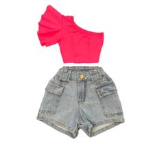 Roupa Infantil Feminina Cropped Mula Manca E Short Cargo