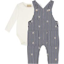 Roupa Infantil Jardineira Conjunto Body Manga Longa Milon Ursinho Listrada Moda Inverno Quentinha